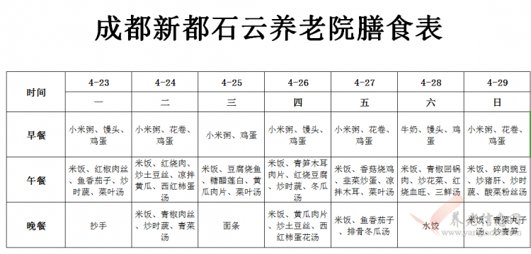 成都石云養(yǎng)老服務(wù)有限公司飲食介紹