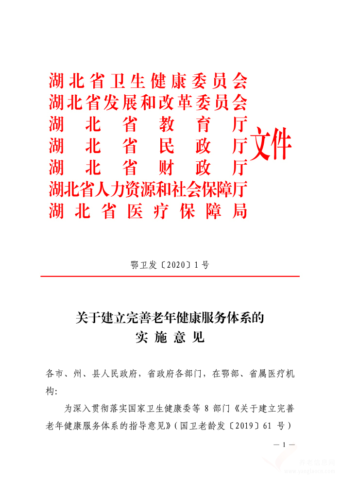 湖北7部門印發(fā) 關(guān)于建立完善老年健康服務(wù)體系的實施意見