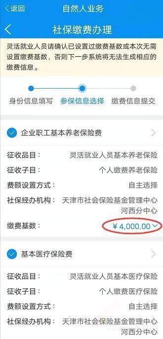 靈活就業(yè)人員參保繳費(fèi)時(shí)如何選擇繳費(fèi)基數(shù)（天津稅務(wù)APP）