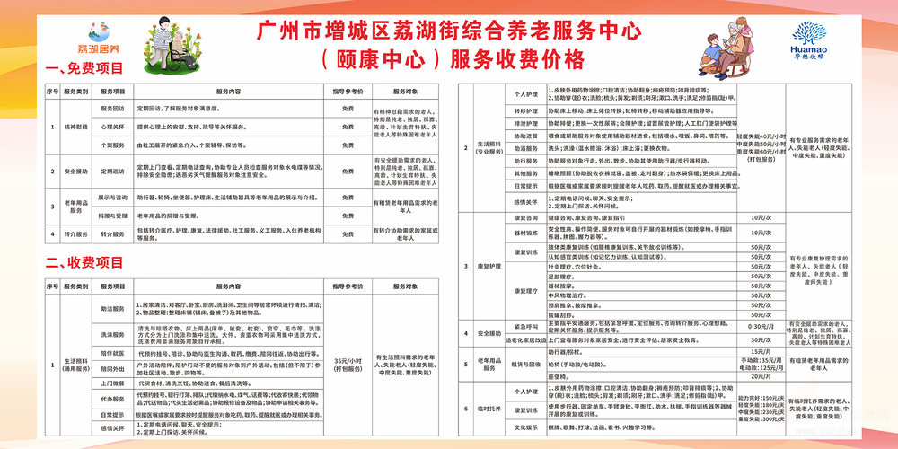 廣州市增城區(qū)荔湖街綜合養(yǎng)老服務(wù)中心（頤康中心）收費(fèi)標(biāo)準(zhǔn)