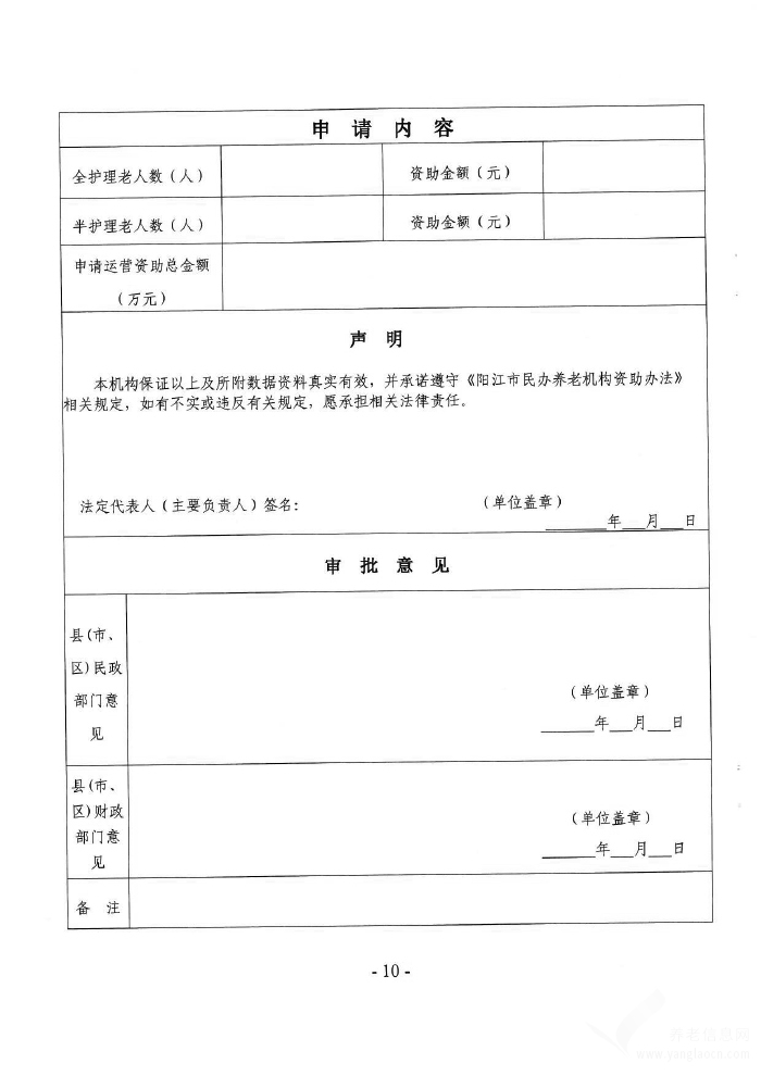 陽江市民辦養(yǎng)老機構(gòu)資助辦法